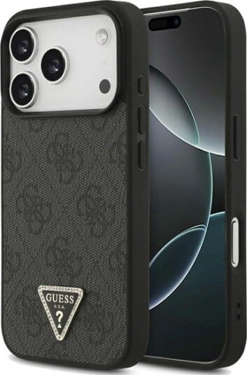 GUESS Leather 4G Triangle Strass MagSafe Case for iPhone 18 Pro / 17 Pro - Black