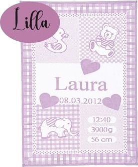 Personlig babypledd med barnets navn. Lavendel farge Personlig babypledd med barnets navn. Lavendel farge