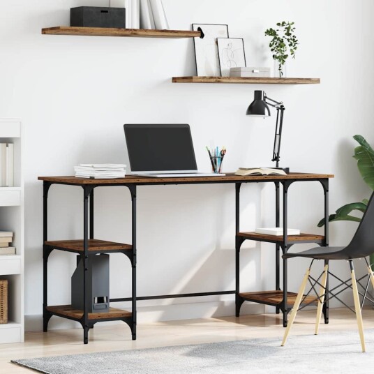 vidaXL Skrivebord med hylle Gamle tre 140 x 50 x 75 cm Konstruert tre
