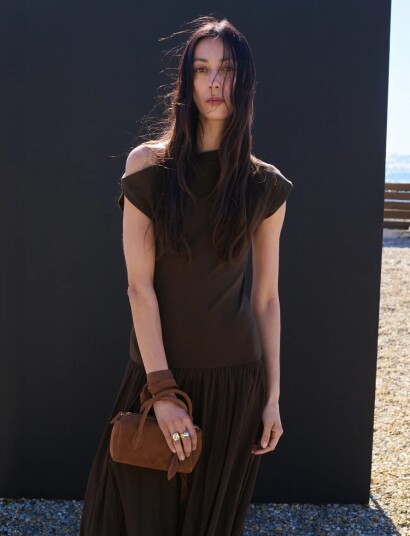 Mango Asymmetrical Combined Dress   Brown   L