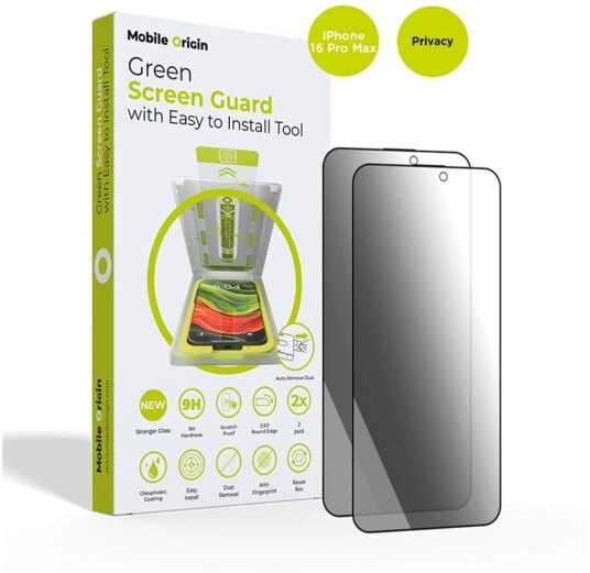 Mobile Origin Screen Guard Privacy with easy applicator   2 pack   iPhone 16 Pro Max