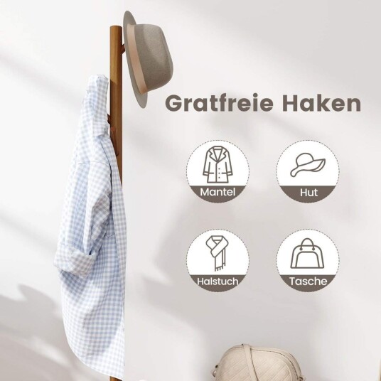 3 i 1 sidebord laget av klesstativ i massivt tre med skobenk 76 x 43 x 168 cm brun