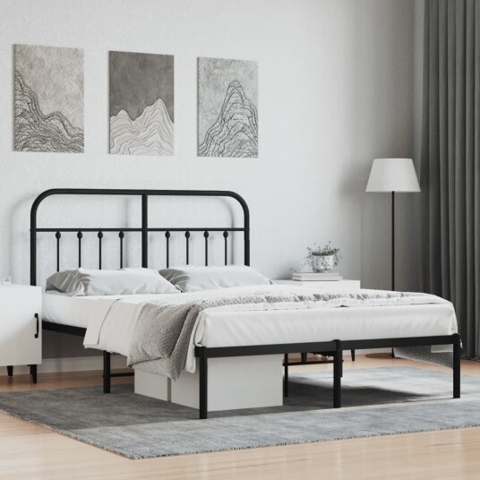 vidaXL Sengeramme i metall med hodegavl svart 140x190 cm 8720845881214