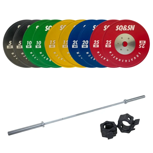 SQ&SN Styrkeløft Vektstangsett 150 kg Farget + 20 kg Stang SQ&SN Styrkeløft Vektstangsett 150 kg Farget + 20 kg Stang
