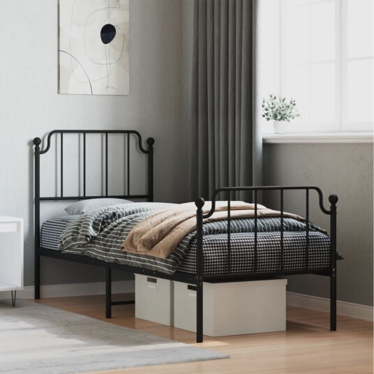 vidaXL Sengeramme i metall med hode- og fotgavl svart 75x190 cm 8721012212046