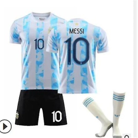 Ny 21/22 Hem Barn Fotballsett Strips Skjorte Fotballtrøye Treningsdrakt 20 21 Argentina Hjem Messi 10 y 20 21 Argentina Home Messi 10 28(12-13 Years)