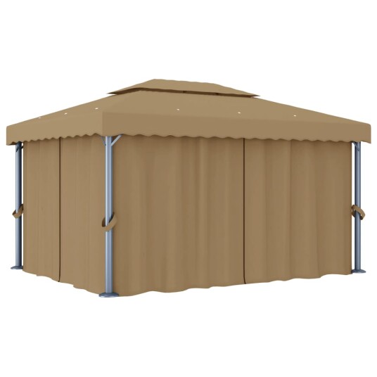 vidaXL Paviljong med gardin 4x3 m gråbrun aluminium vidaXL Paviljong med gardin 4x3 m gråbrun aluminium