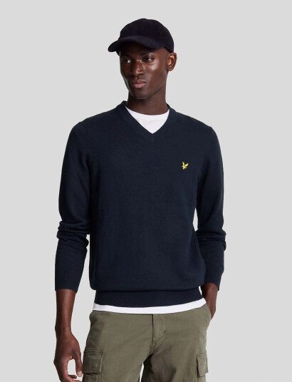 Lyle & Scott Cotton Merino V Neck Jumper - Navy - L Lyle & Scott Cotton Merino V Neck Jumper - Navy - L