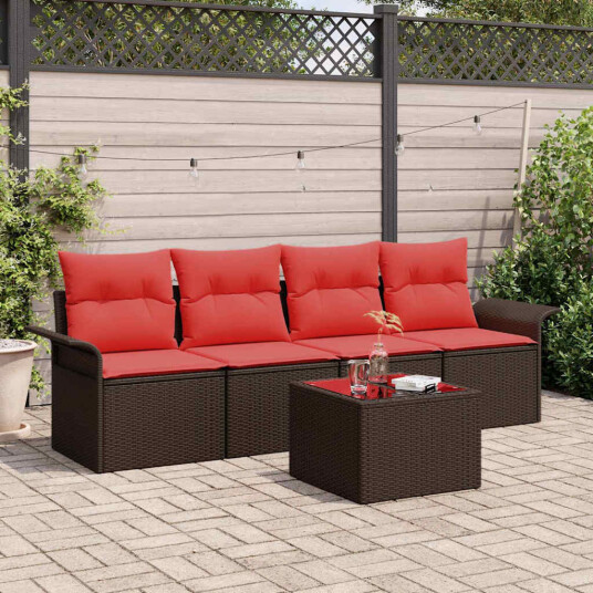 vidaXL Hagesofa Set med pute 5 pcs Beige og Rød polyrotting