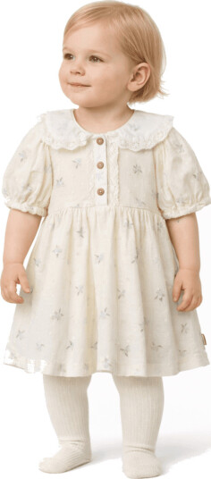 Wheat Babykjole Adele Off white blomster (80 cm)