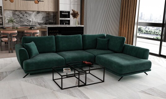 Larde sofa med Sjeselong Høyre   Grønn