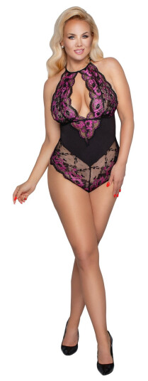 Cottelli Curves Lilla Plus Size Body med Blonder   - Lilla - 3XL