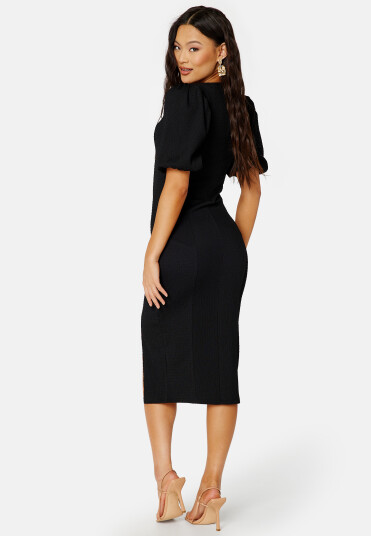 BUBBLEROOM Puff Sleeve Slit Dress Black XS