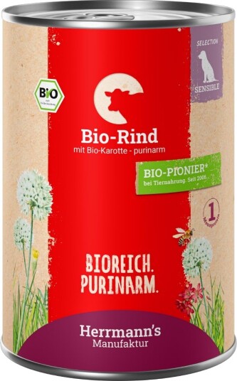 Herrmann's Meny Sensitive Økologisk Våtfôr Storfe & Gulrøtter 24x400g