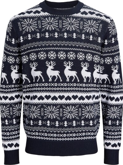 Jack & Jones Genser Jjxmas Santa Knit Crew Neck Blå