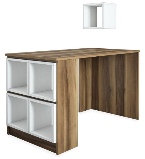 Skrivebord Amtorp 120 med Oppbevaring Hylle + Vegghylle Brun/Hvit/Eik