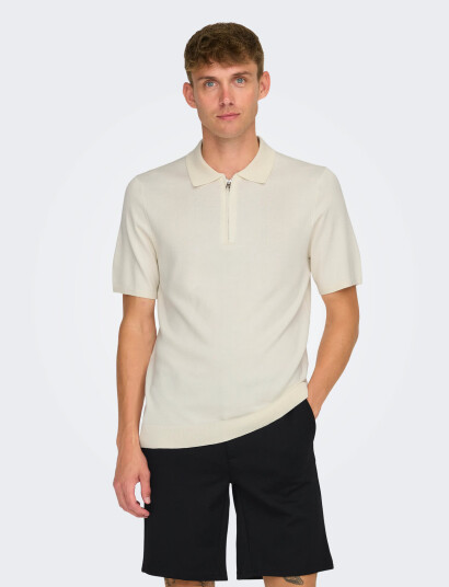 ONLY & SONS Onswyler Life Reg 14 Ss Zip Polo Knit - Cream - S