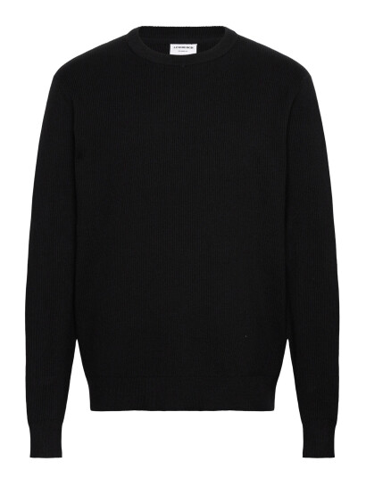 Lindbergh Rib Knitted O-Neck Knit - Black - L Lindbergh Rib Knitted O-Neck Knit - Black - L