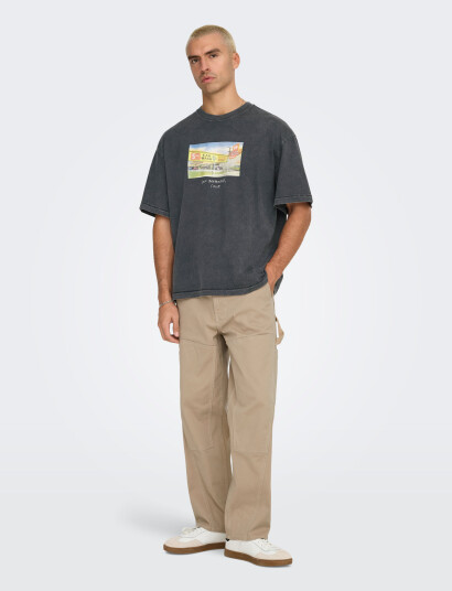 ONLY & SONS Onsdevin Ovz Washed Ss Tee Vd - Black - XS
