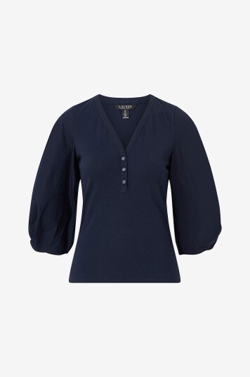 Ralph Lauren Lauren  Bluse Cm 2X2 Rib Knit Top Blå