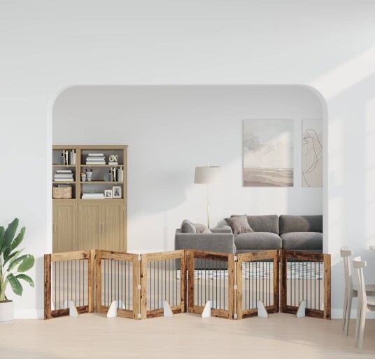 Vidaxl Foldbar Hundegitter Med Stativer 6 Stk. Gammelt Tre 482 cm