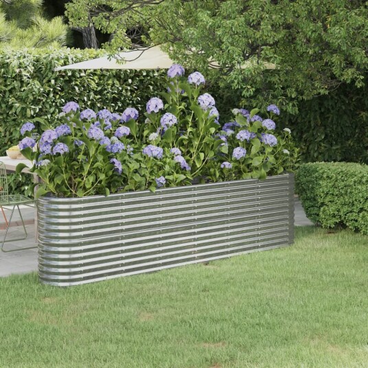 vidaXL Plantekasse pulverlakkert stål 260x40x68 cm sølv