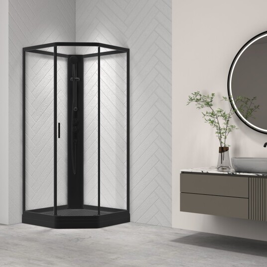 CELESTE NOVELLO DUSJKABINETT M/SKYVEDØR 90X90X205 CM M/SIKKERHETSFOLIE SORT