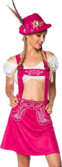 Kort A Formet Oktoberfestskjørt i Rosa med Seler og Broderi Strl 36