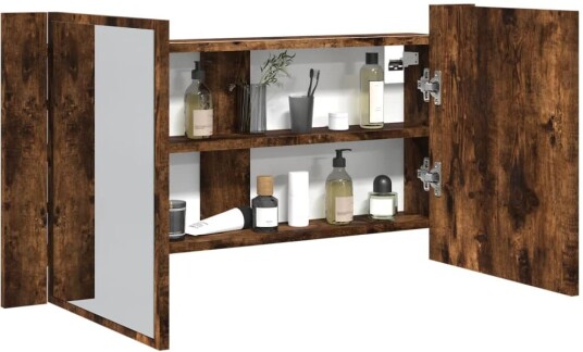 LED-speilskap røkt eik 90x12x45 cm akryl