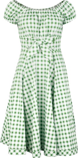 H&R London Middellang kjole   Gemma Gingham Swing Dress   XS til 4XL   Damer   hvit grønn