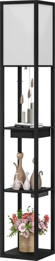 Gulvlampe gulvlampe med 3 rom E27 sokkel gulvlampe med stoff lampeskjerm USB A USB C porter for stue hvit + svart ekskl.