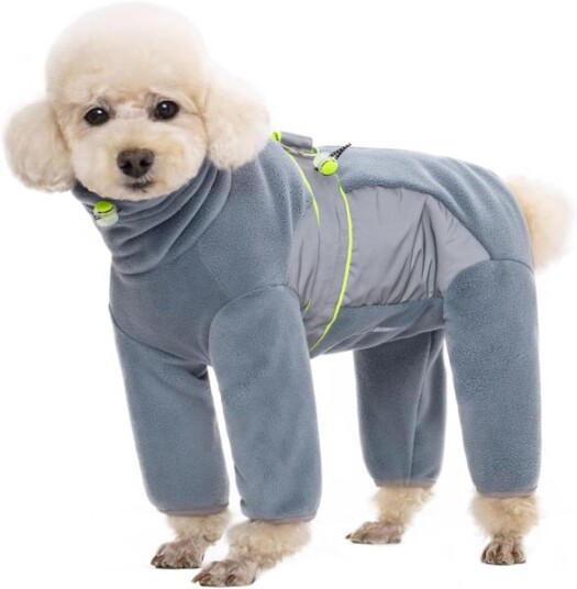 Blågrå Fleece Heldress Med Refleks Til Små Og Mellomstore Hunder