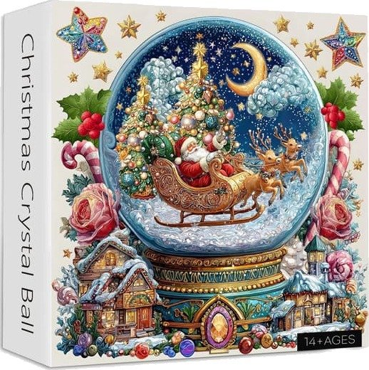 Adventskalender 2026 – Julekrystallkule puslespill 1024 brikker – Adventskalender puslespill – 50x50 cm – Julepuslespill for gutter og jenter
