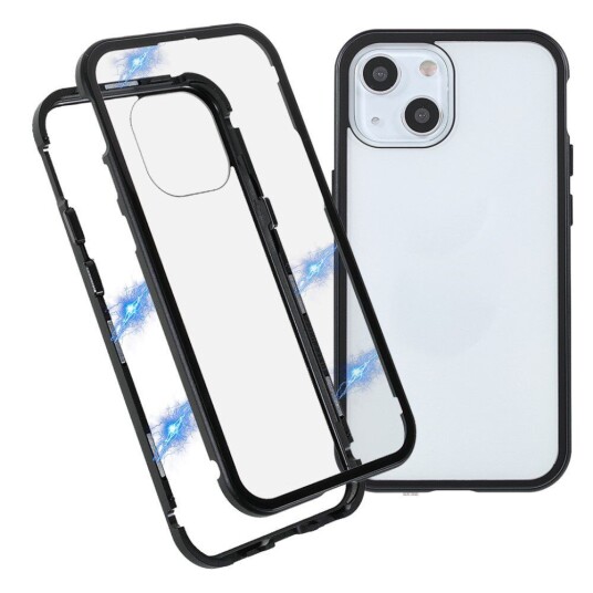 INCOVER iPhone 13 Mini Magnetisk Metall Deksel med Glass Foran & Bak - Svart