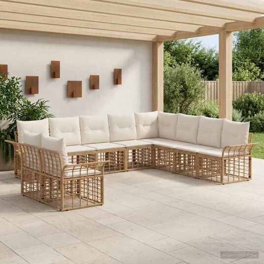 vidaXL Utendørs sofa sett 10 pcs Naturlig og kremhvit Polyester