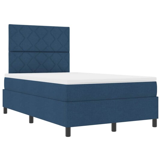 Box Spring Seng med Madrass Blå Lille Dobbel Stoff