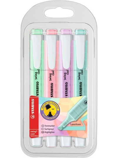 STABILO SWING COOL PASTEL 4 ass. Pastel colours highlighter with water-based ink