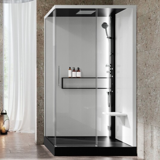 Novellini Glax 2 2.0 2P Steamkabinett 120x90 cm, høyre, Sort/Hvit Novellini Glax 2 2.0 2P Steamkabinett 120x90 cm, høyre, Sort/Hvit