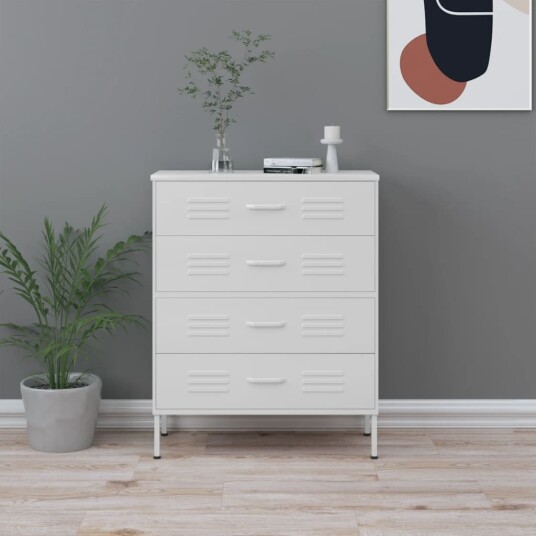 vidaXL Kommode hvit 80x35x101,5 cm stål vidaXL Kommode hvit 80x35x101,5 cm stål