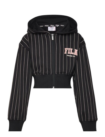 FILA Rifredi Loose Graphic Pinstriped Zip Hoodie Black 158 164