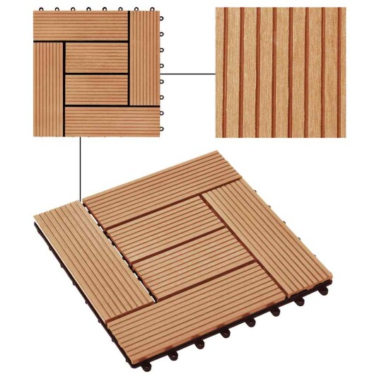 Terrassebord 11 stk WPC 30x30 cm 1 kvm teak-farget