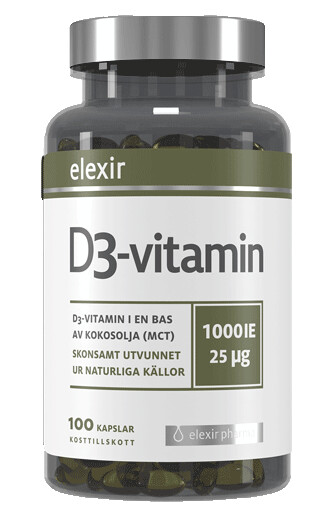 Elexir Pharma D3-vitamin, 25 mcg, 1000 IE, 100 kapsler Elexir Pharma D3-vitamin, 25 mcg, 1000 IE, 100 kapsler