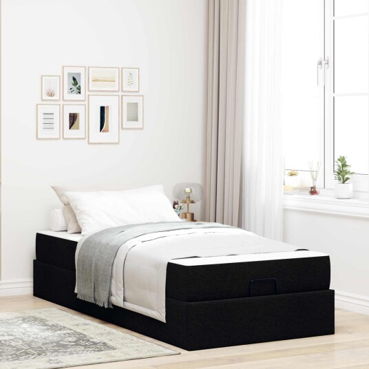 Sengeramme med madrass 2 pcs Svart stoff Sengeramme med madrass 2 pcs Svart stoff