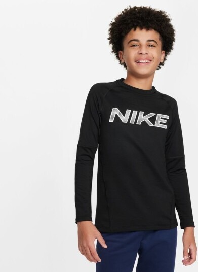 Nike Pro Treningsskjorte Dri fit Crew Warm   Svart/hvit Barn størrelse XL: 158 170 cm