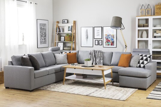 Crazy 7 seters Vendbar U formet XX Large Hjørnesofa med Divan i Stoff Grå