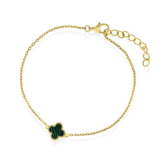 Pan Jewelry, Kløver armbånd i 925 forgylt sølv med grønn syntetisk malakitt Pan Jewelry, Kløver armbånd i 925 forgylt sølv med grønn syntetisk malakitt