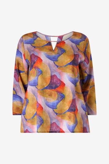 NO. 1 BY OX Bluse Loose w V front And 3/4 Sleeves Flerfarget