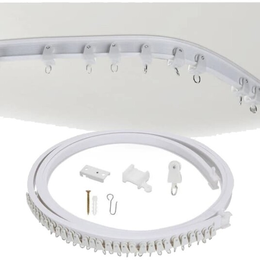 Fleksibel Gardinskinne PVC Med Stålplater Bøybar Takmontering for Karnappvinduer Romdeler Hvit 3M