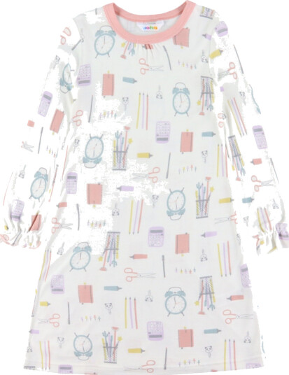 Joha Nattkjole Viskose/Bambus Off White m. Trykk Joha 120 Nattkjole Hvit Rosa