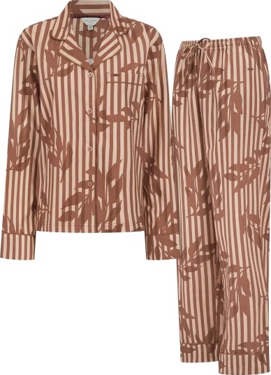 Ted Baker London Kalani Woven Floral/Stripe Traditional Pyjama Set RUGBY TAN / CLOVE XS